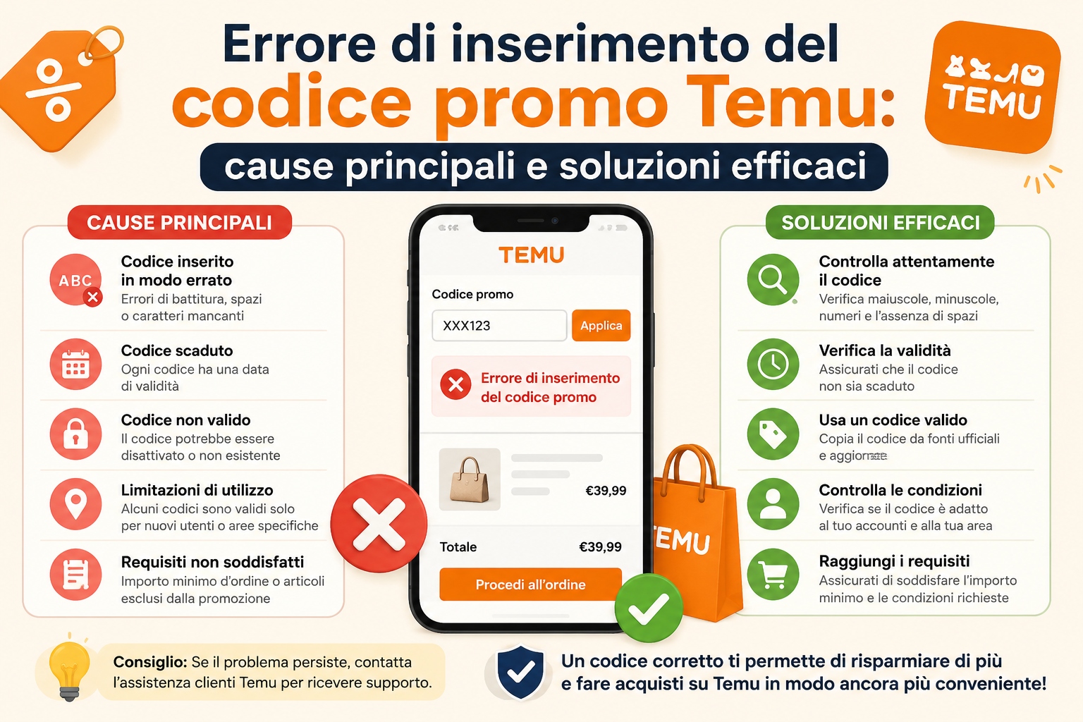 Errore di inserimento del codice promo Temu: cause principali e soluzioni efficaci